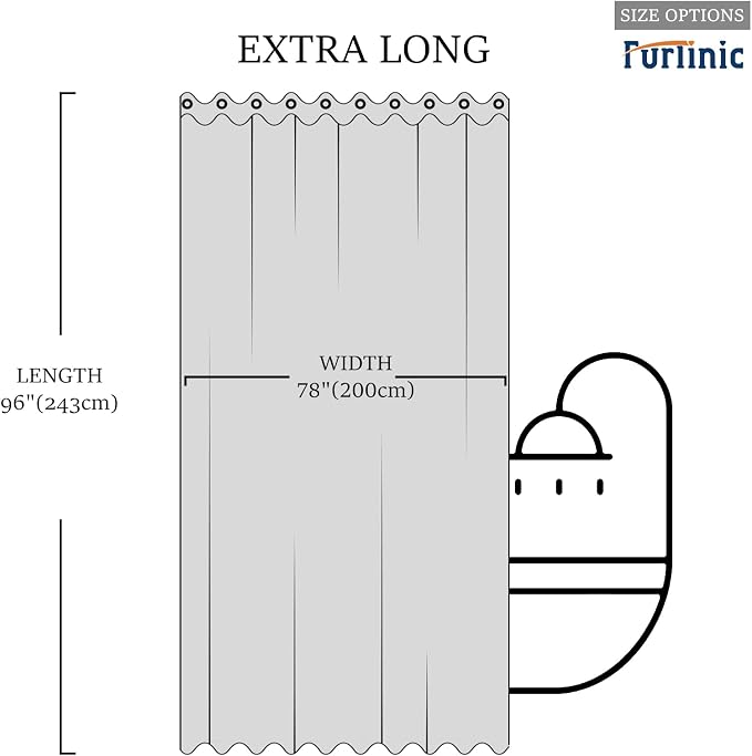 Furlinic Teal Extra Long Shower Curtain No Hooks Needed 96 Length, Waterproof - Image 6