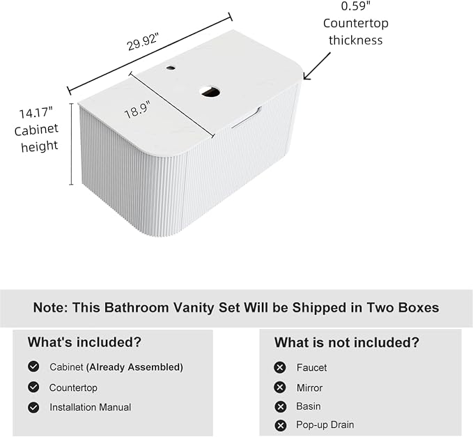 30" Floating Bathroom Vanity Without Sink, Marble Top, Solid Wood Surface and - Image 2