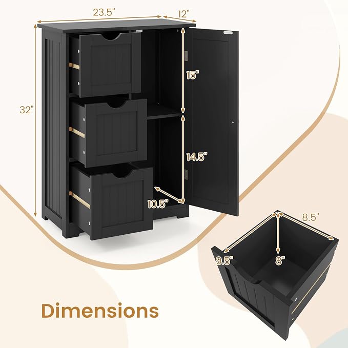 Tangkula Bathroom Floor Cabinet, Freestanding Storage Cabinet - Image 3