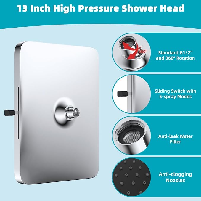 Hibbent 5 Spray Modes Shower Head, Large Rainfall Showerhead - Image 5