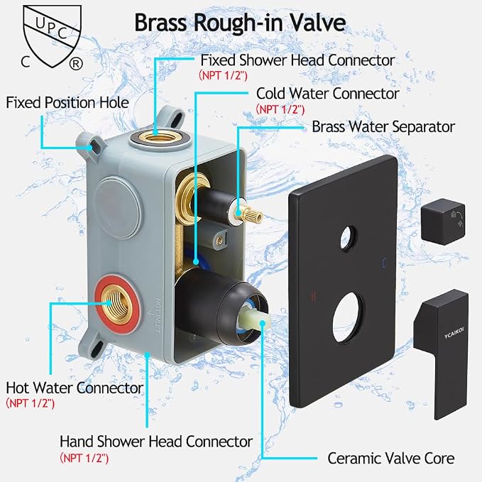 Matte Black Shower System, 8 Inch High Pressure Rain Shower - Image 5