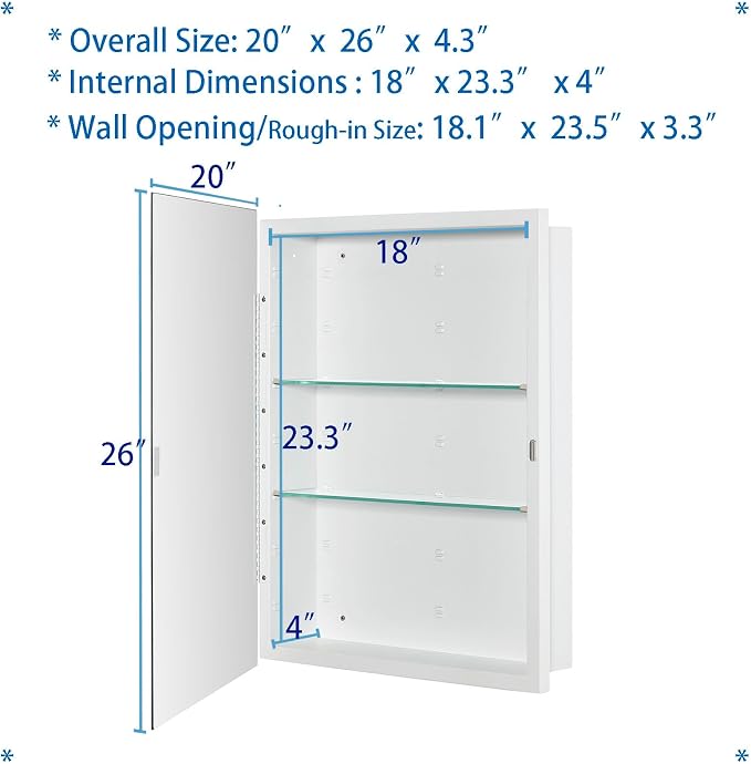 Bathroom Medicine Cabinet with Beveled Edge Mirrored Door 20 x 26 inch - Image 3