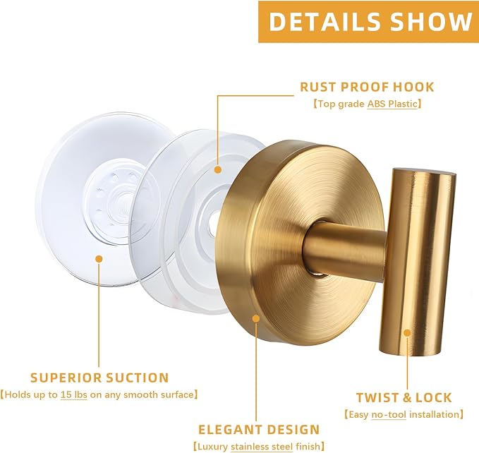 2 Pcs Suction Cup Hooks, Stainless Steel Removable Shower Towel Hook, No Drill - Image 3