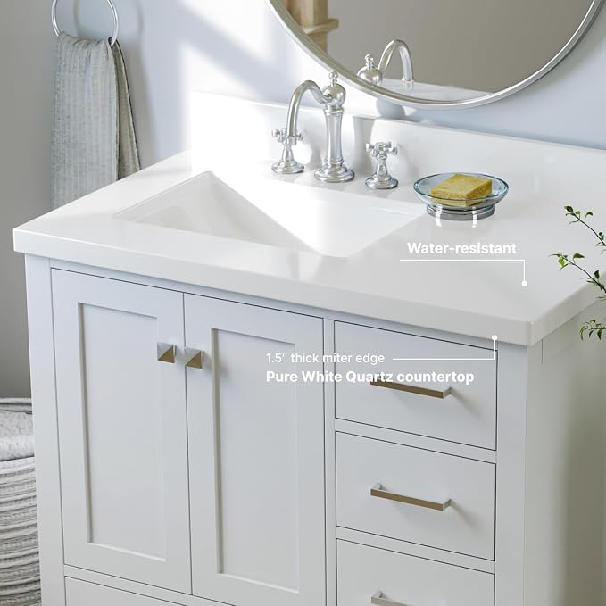 ARIEL Cambridge 37 Inch White Bathroom Vanity - Image 9