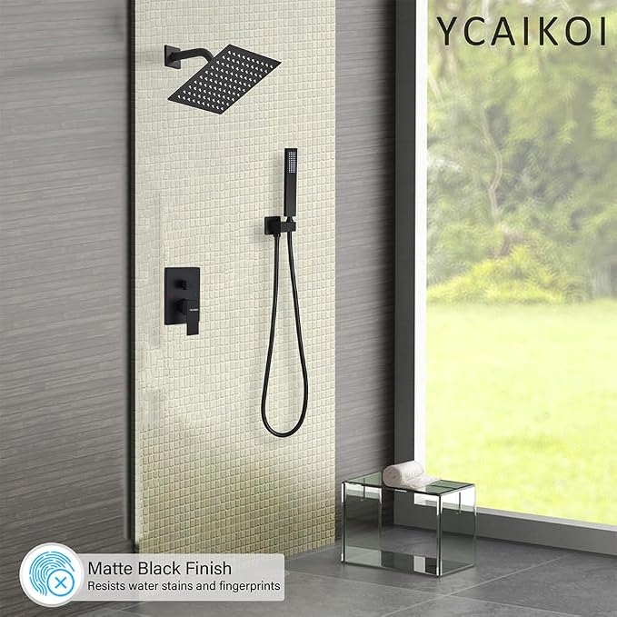 Matte Black Shower System, 8 Inch High Pressure Rain Shower - Image 2