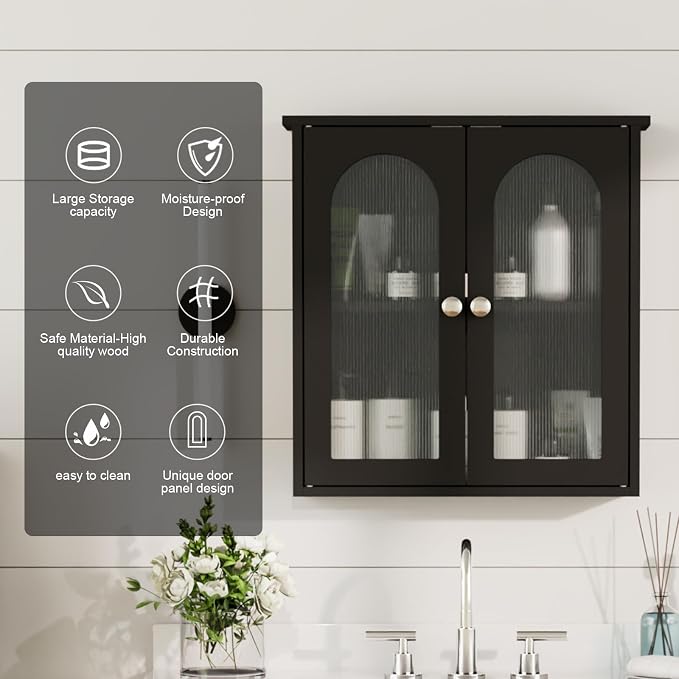 Black Bathroom Wall Cabinet, Bathroom Cabinet Wall Mounted - Image 3
