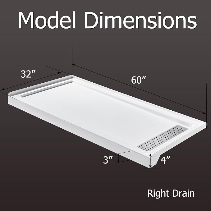 MORVANO Shower Base 60" x 32" Right Drain, Shower Pan Kit - Image 2