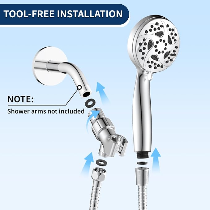 Hand Held Shower Head, High Pressure 6 Spray Mode Handheld Showerhead, Chrome - Image 7