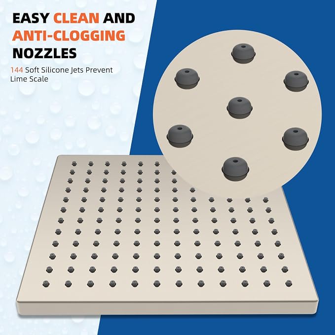 Hibbent Thickness Metal Rain Shower Head, 12 Inch High Pressure Shower Heads - Image 3