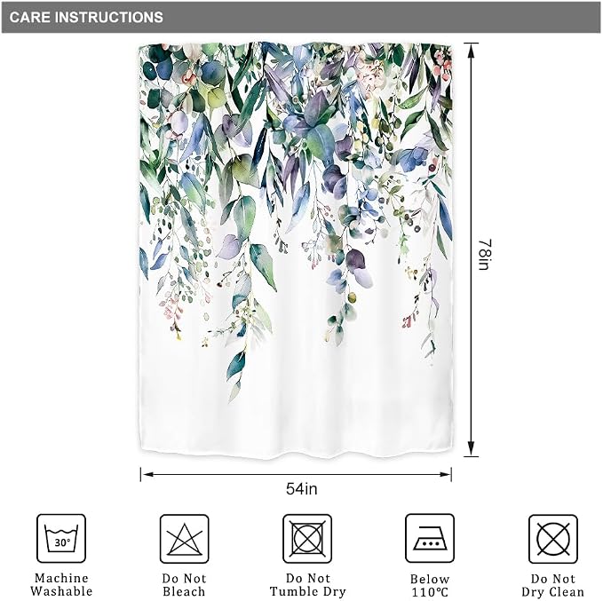 Riyidecor Extra Long Navy Eucalyptus Shower Curtain - Image 5