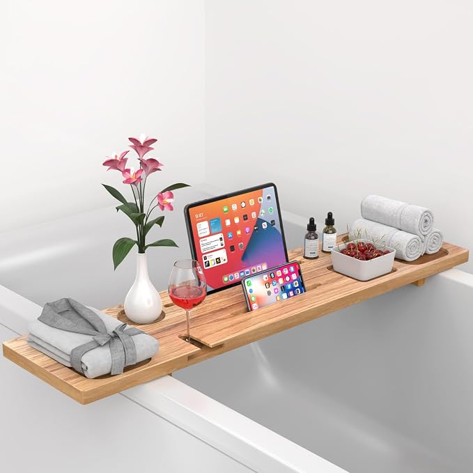 Bathtub Tray for Freestanding Bath, Solid Pine Wood Bath Tray for Tub, Bath by MUNNAR