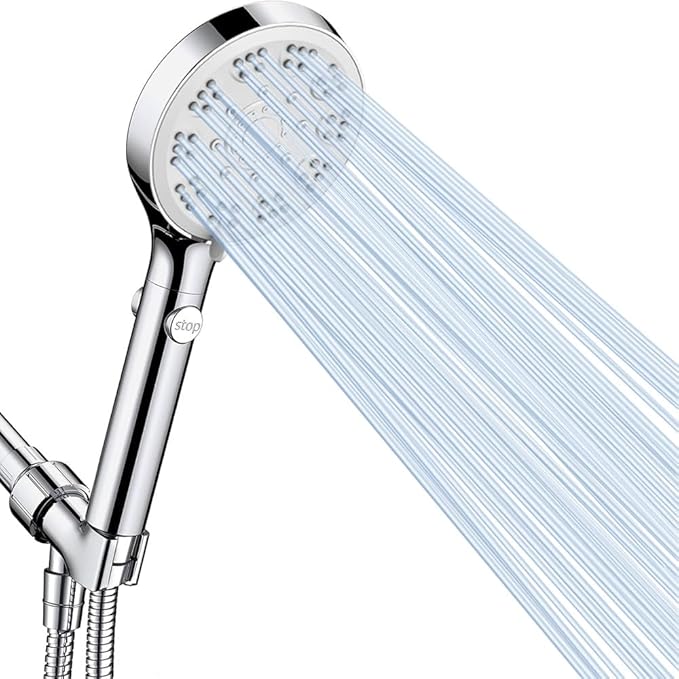 High Pressure Shower Head with ON/Off Pause Switch Button, 5 Mode Handheld by Xixitaihao