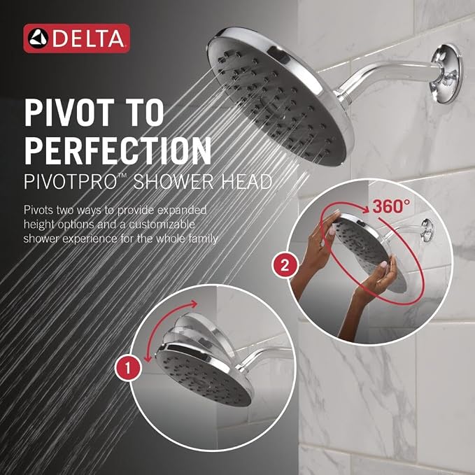 Delta PivotPro Chrome Rain Showerhead, Single Setting 7 Inch Round Shower Head - Image 2