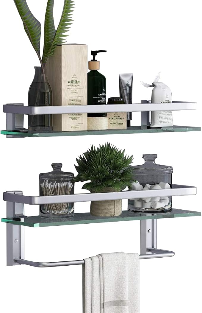 VOLPONE Glass Bathroom Shelf 15.7in Bathroom Shelf Wall Mounted Floating Glass - Image 7
