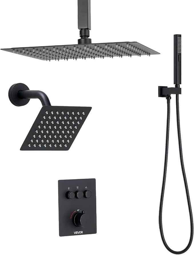 VEVOR Shower Faucet Set, 12 Inch Thermostatic Ceiling Mount Rainfall Shower - Image 9