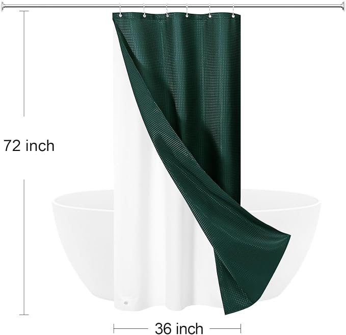 3 in 1 Stall Half Size Dark Green Shower Curtain Set-36 W x 72 H, Modern Waffle - Image 8