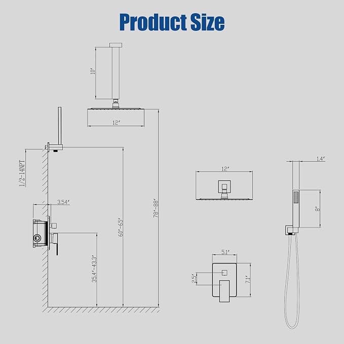 ESNBIA Shower System, 12 Inches Rain Shower Head - Image 7