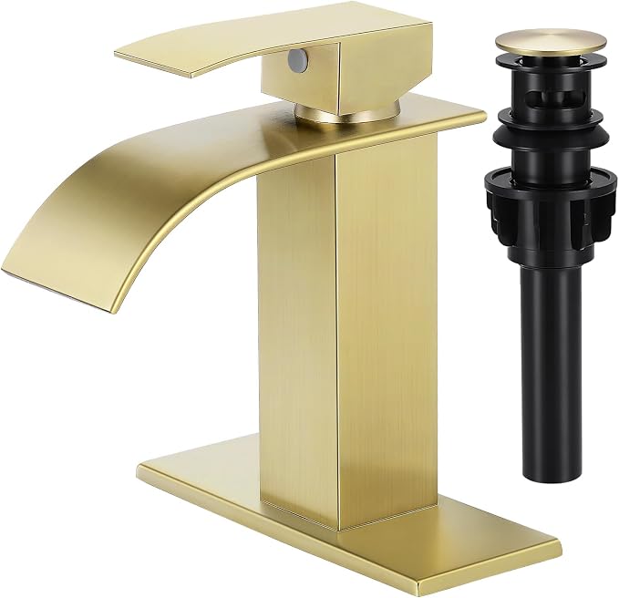 Bathroom Faucets Brushed Gold Waterfall Bathroom Sink Faucet Modern Single by LUFG