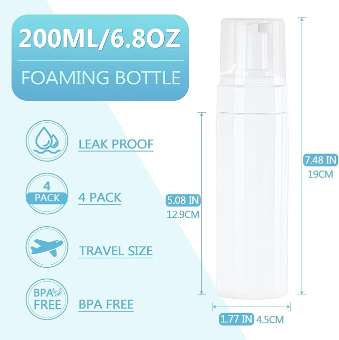 Foam Pump Bottle 200ml/6.8oz Empty Plastic Foam Dispenser Pump Bottle Travel - Image 2