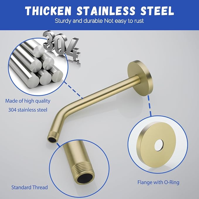 10 in Brushed Gold Shower Arm - Image 2