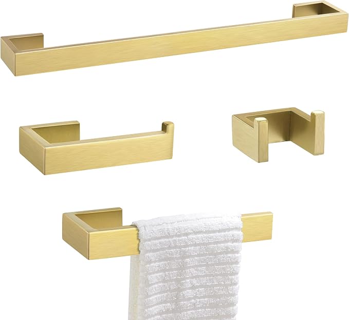 Gold Towel Bar Set 4 Pieces Bathroom Hardware Set Wall Mounted Stainless Steel by TNOMS