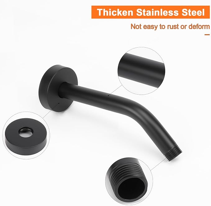 HarJue Shower Arm with Flange and Teflon Tape, Wall Mounted Shower Pipe 304 - Image 3