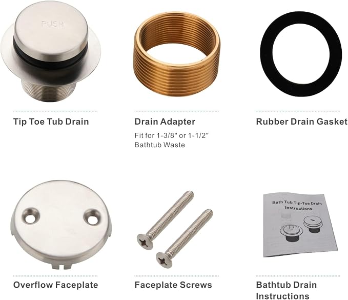 Brushed Nickel Tub Drain Tip-Toe Tub Trim Set Conversion Kit Assembly, Hidrop - Image 5