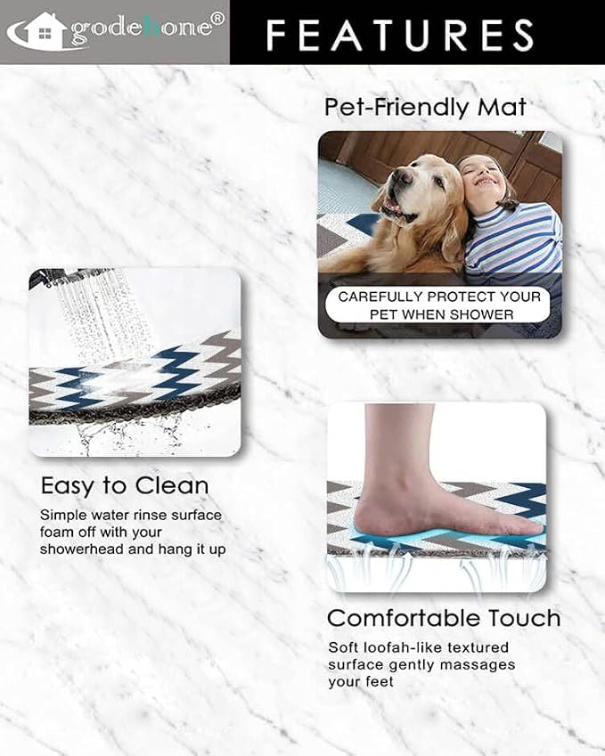 godehone Shower Mats Non Slip Without Suction Cups, PVC Loofah Bathroom Mats - Image 3