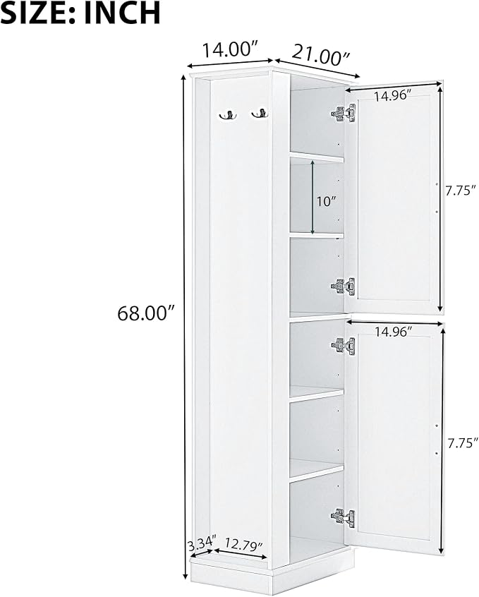 Tall Narrow Storage Cabinet, Wood White Storage Cabinet - Image 2