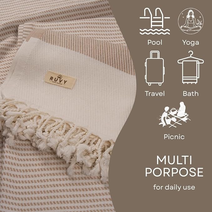 Ruvy Home Basics 2 Pack Turkish Beach Towels – Oversized Quick-Dry Bath Towels - Image 4