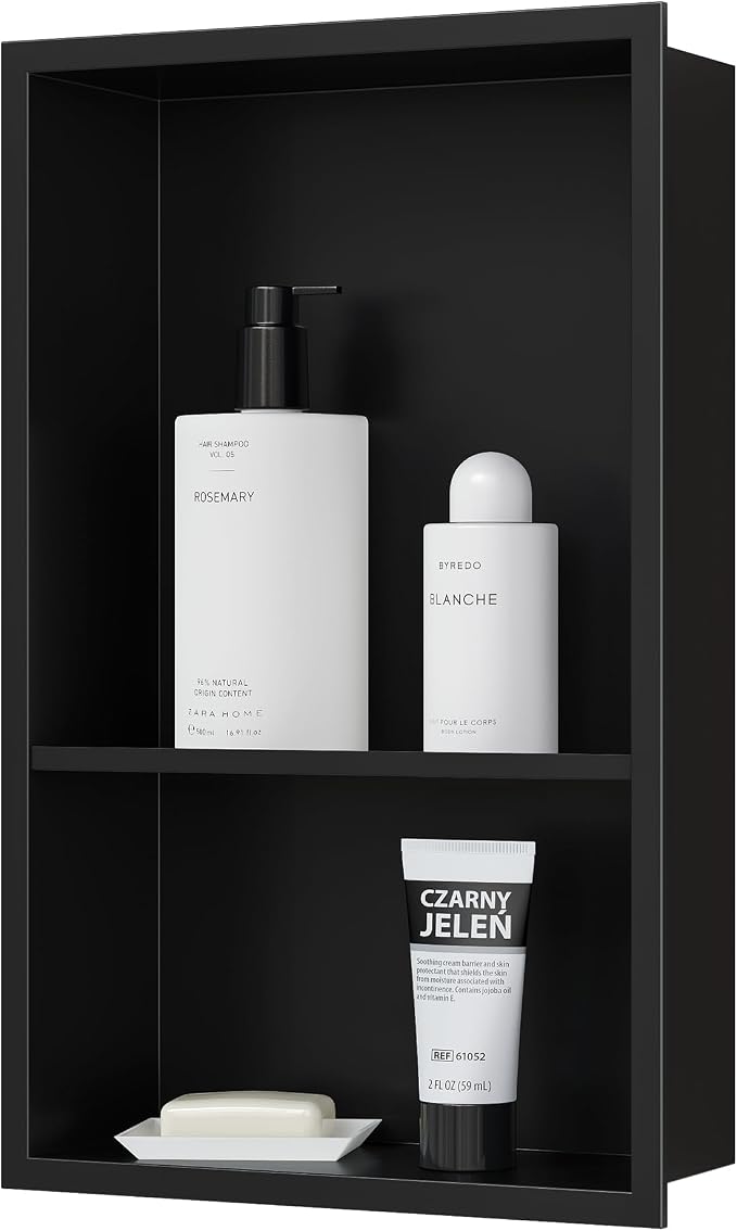Stainless Steel Shower Niche 18" X 12", No Tile Needed Wall Niche Double Shelves by Qeke
