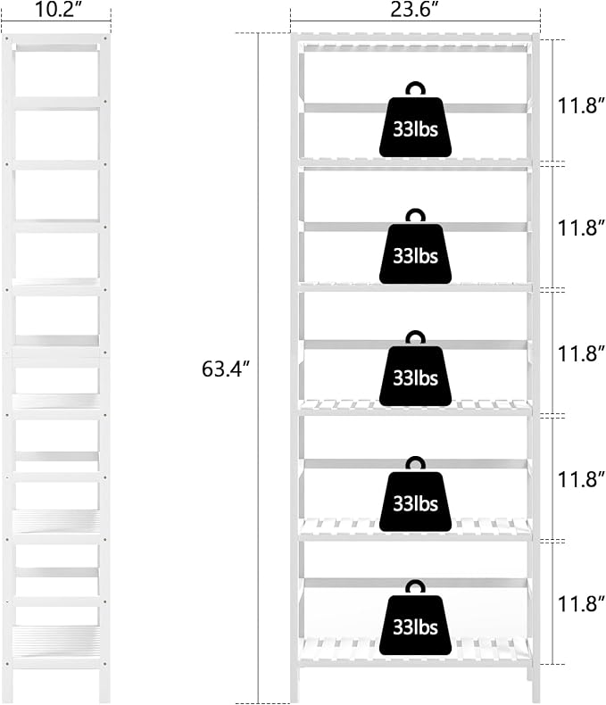 VASMIA 6-Tier Bamboo Shelf, Bamboo Storage Shelving Unit, Tall Bookcase - Image 3