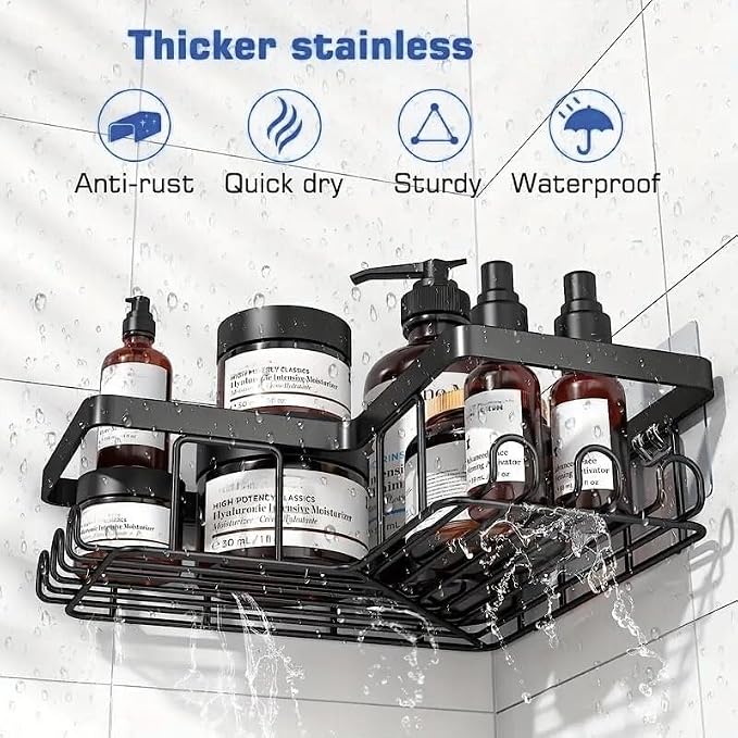 Shower Caddy Corner Shelf with Soap Holder, No Drill Adhesive Wall Mounted with - Image 6