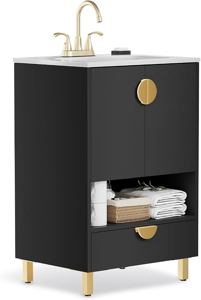 phiestina Fully Assembled Black 24 Inch Solid Wood Bathroom Vanity by Phiestina