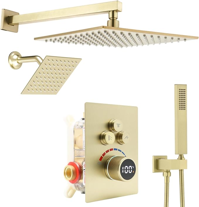 Digital Display Dual Head Shower system Rain Shower System Shower Wall Mount 10 by Backnets