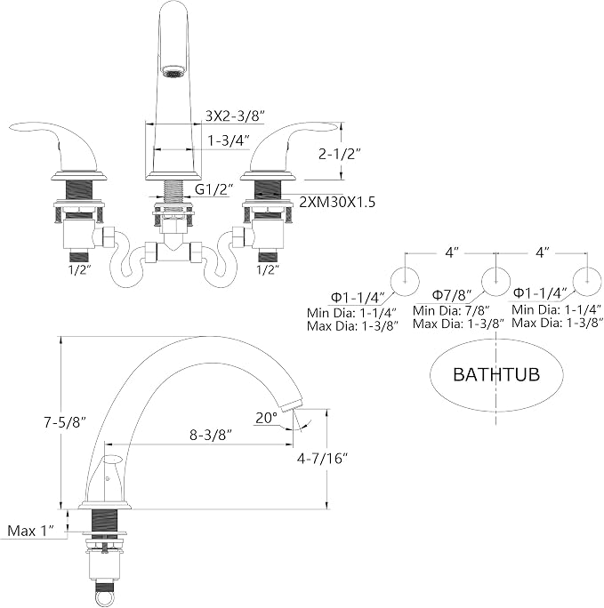SUMERAIN Roman Tub Faucet Black and Gold Widespread 2 Handle Bathtub Faucet - Image 6