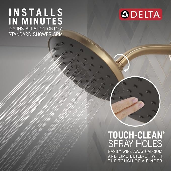Delta PivotPro Brushed Gold Rain Showerhead, Single Setting 7 Inch Round Shower - Image 3
