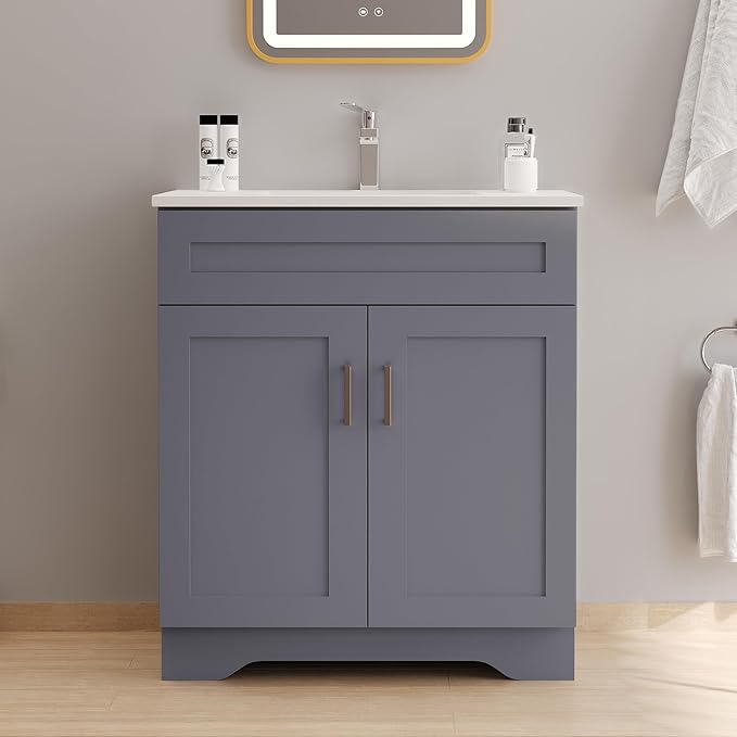 30 Inch Bathroom Vanity with Sink, Wooden Bathroom Sink Cabinet with Soft-Close by Chyanmoo