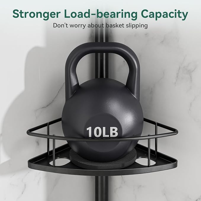 Corner Shower Caddy Tension Pole, 4 Tier Rustproof Shower Tension Rod Organizer - Image 9