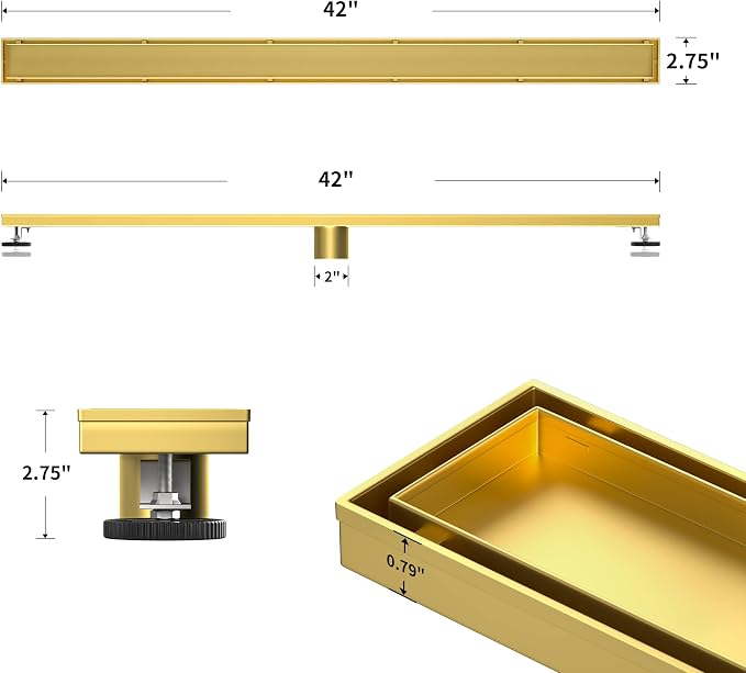 Linear Shower Drain 42", Brushed Floor Drain - Image 6