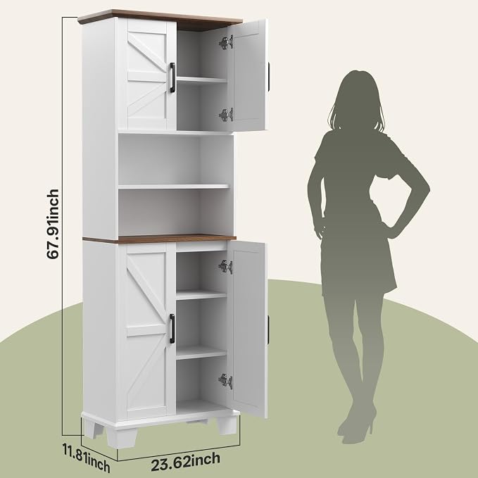 Farmhouse Bathroom Storage Cabinet, 67.9" Tall Freestanding Cabinet - Image 2
