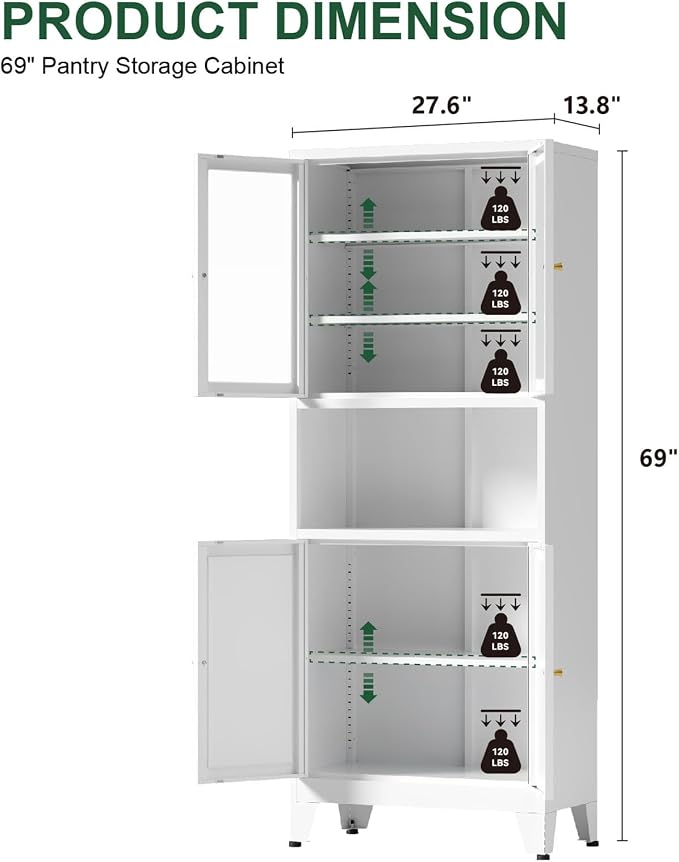 Metal Kitchen Pantry Cabinet, Freestanding Cupboards - Image 3