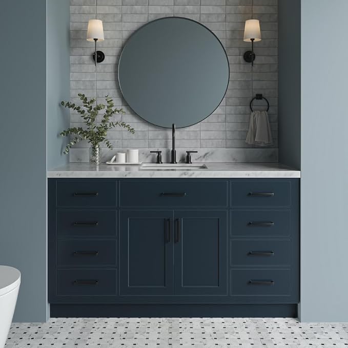 ARIEL Bathroom Vanity 61" Midnight Blue, 1.5" Edge Italian Carrara Marble by Ariel