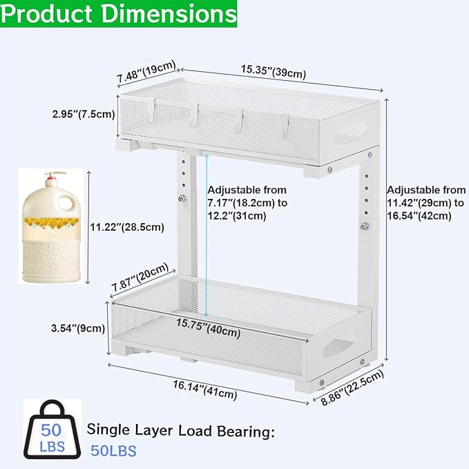 Under Sink Organizer, 2-Tier Pull Out Cabinet Organizer - Image 6