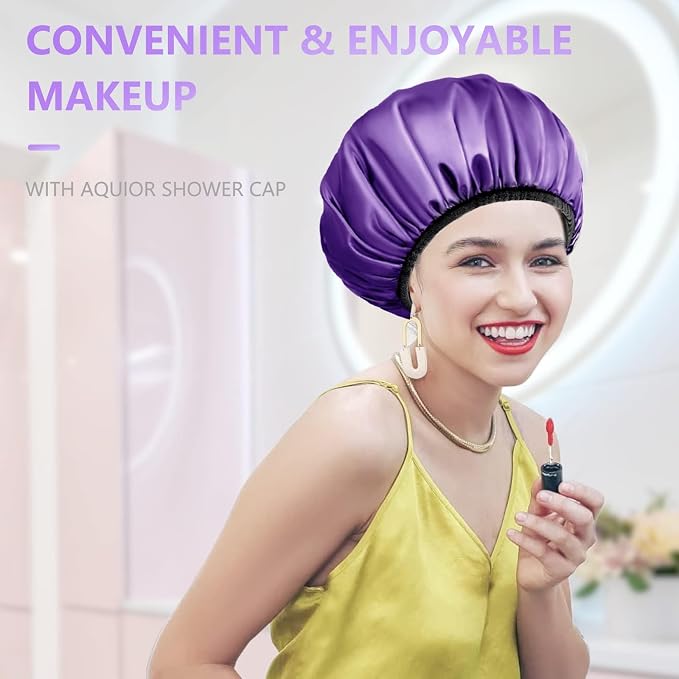 Aquior Shower Cap, Extra Large Triple Layer Bathing Cap - Image 5