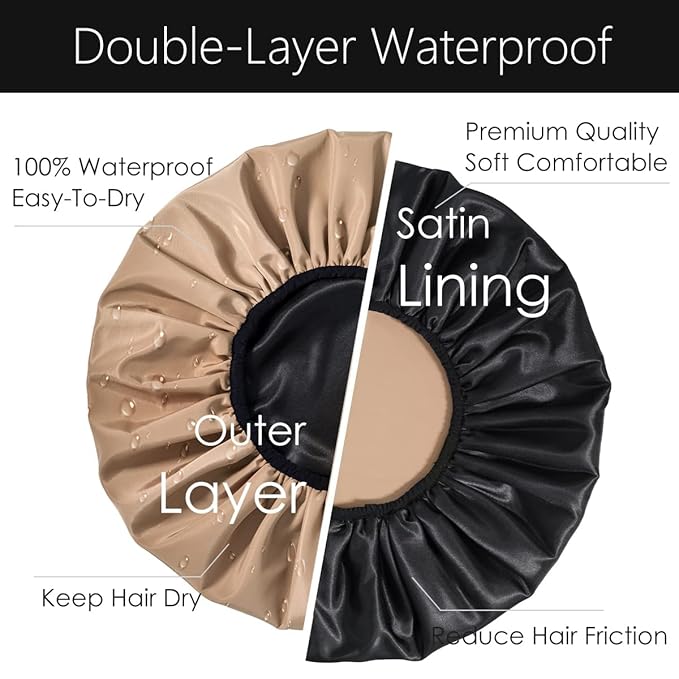 Auban Extra Large Shower Cap for Braids, Double-Layer Waterproof Reusable Satin - Image 5