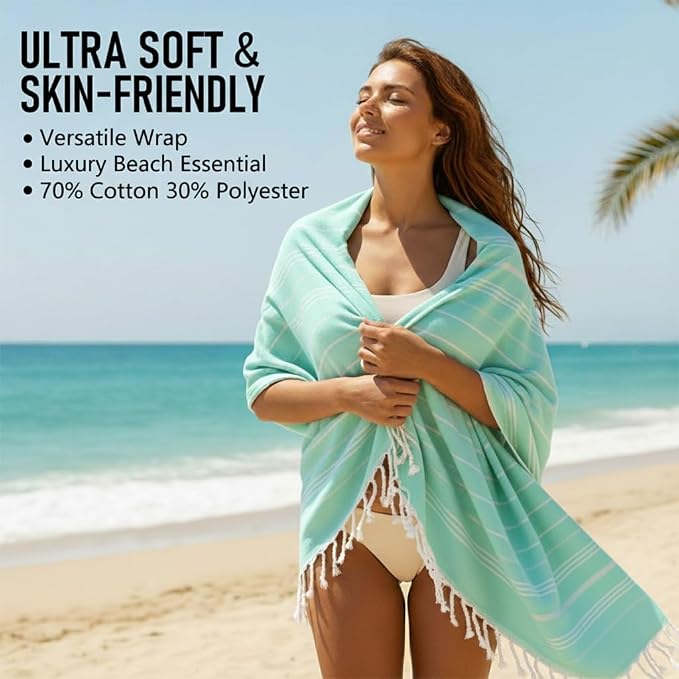 6 Pack Cotton Turkish Beach Towel Lightweight Thin Travel Vacation Essentials - Image 2