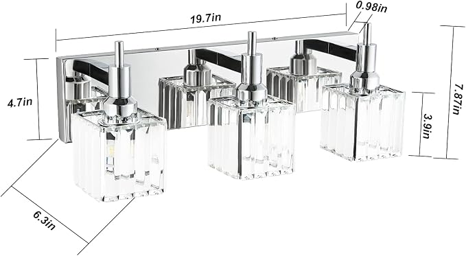 Modern Crystal Bathroom Vanity Light 3-Light Wall Light Fixtures Over Mirror - Image 4