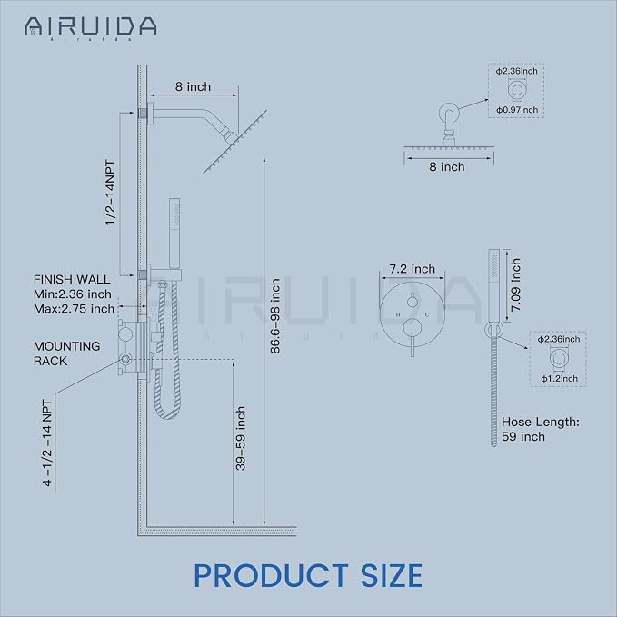 Airuida Shower Fixtures 2 Functions Shower Faucet Set Wall Mounted - Image 6