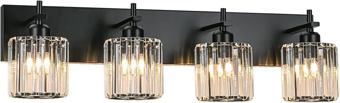 Black Crystal Bathroom Vanity Lights, Modern 4-Lights Bathroom Lighting - Image 8